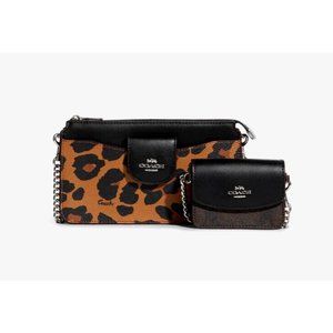 New Coach CC868 Poppy Crossbody with Card Case with Leopard Print and Signature